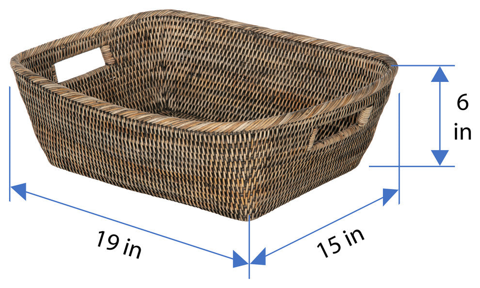 La Jolla Oblong Rattan Storage and Shelf Basket, Black-Wash