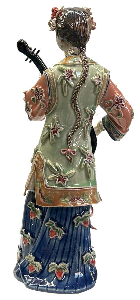Chinese Porcelain Qing Style Dressing Pipa Playing Lady Figure