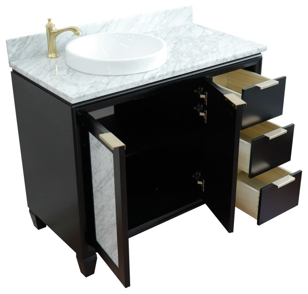 43" Single Vanity, Black Finish With White Carrara