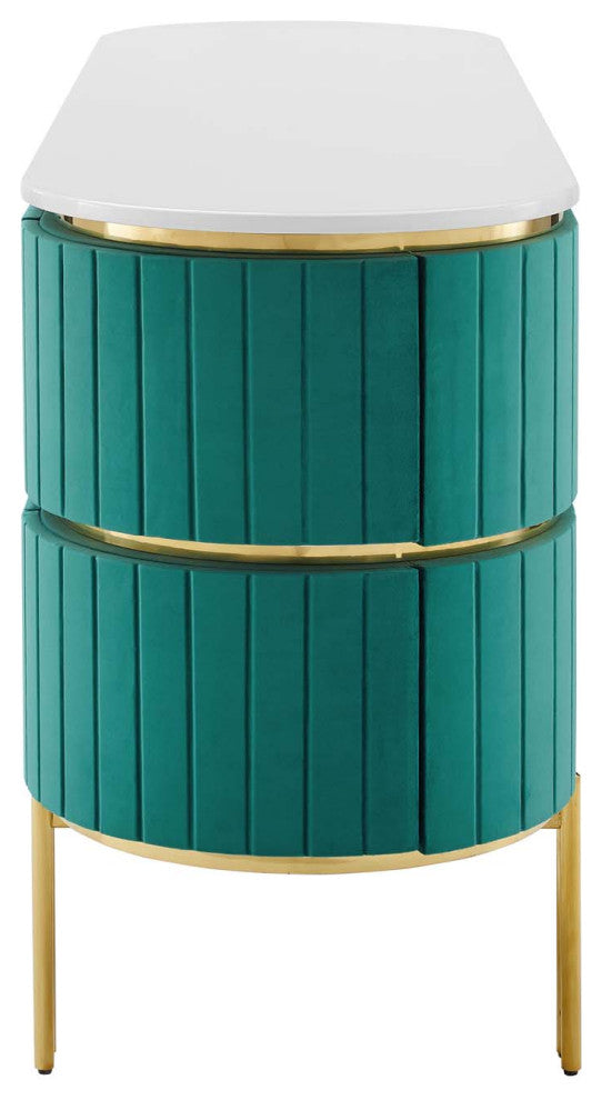 Console Entry Table Sideboard, White Teal Blue, Velvet, Modern Lounge Cafe