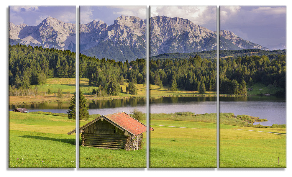 Bavaria with Mountains and Lake, Landscape Canvas Art Print, 48"x28", 4 Panels