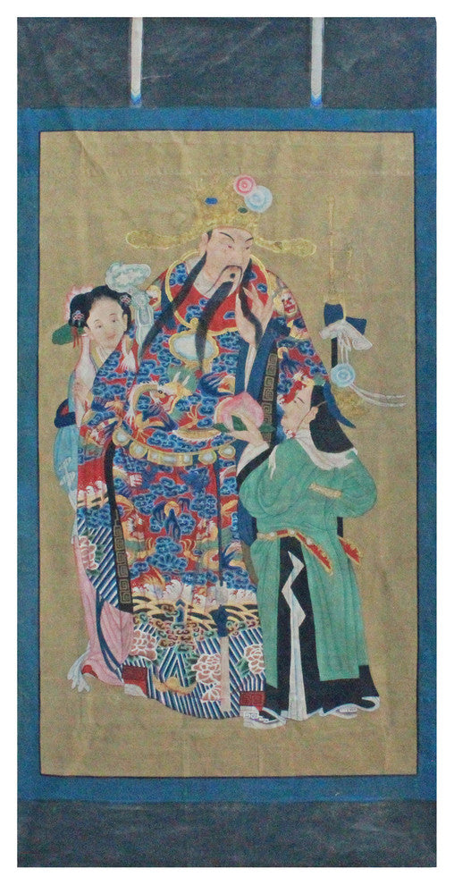 Chinese Large Vintage Canvas Color Ink God Of Fortune Painting Art cs4309