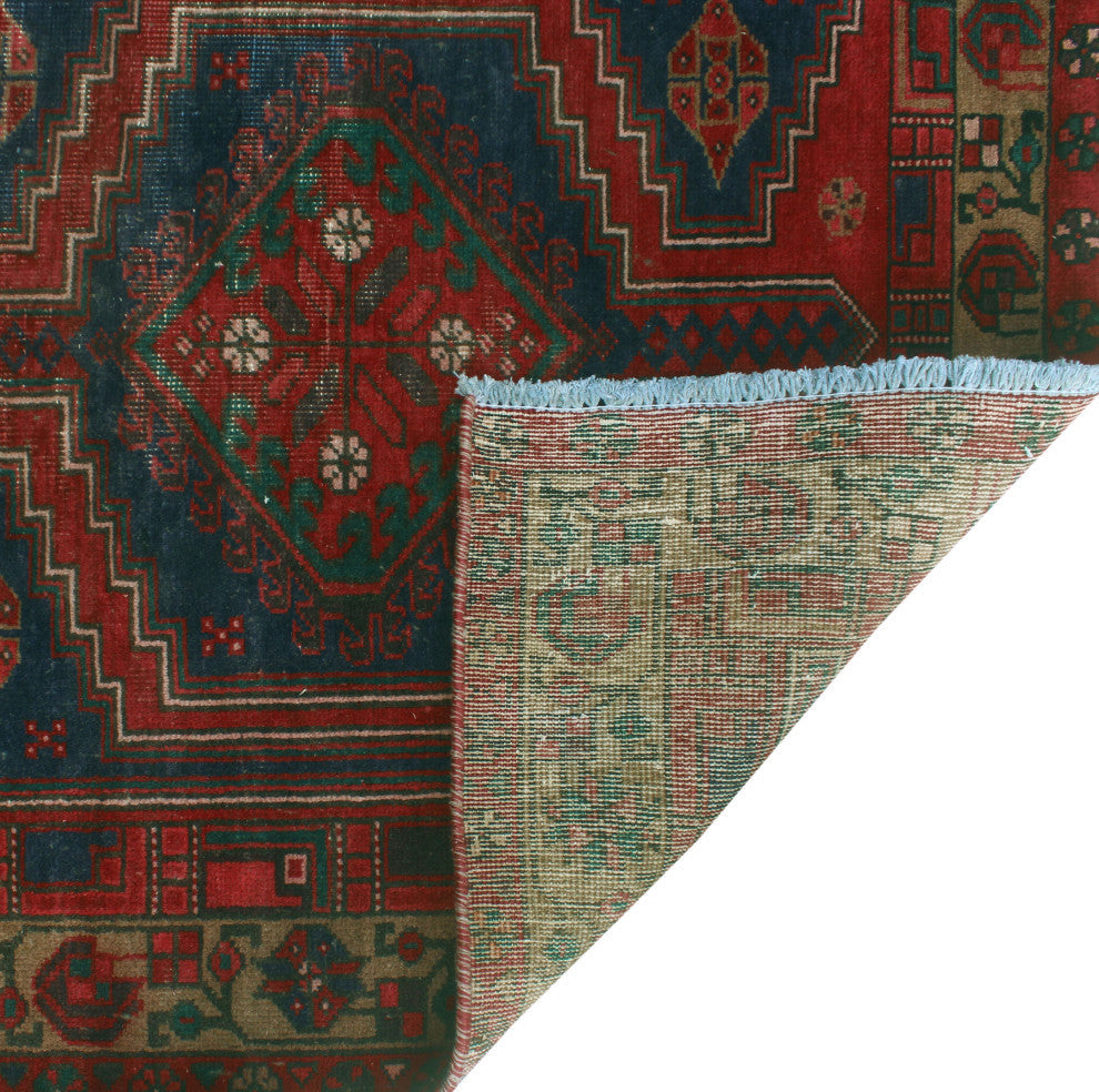 Fine Vintage Distressed Pareeya Red/Navy Runner, 3'6x10'2