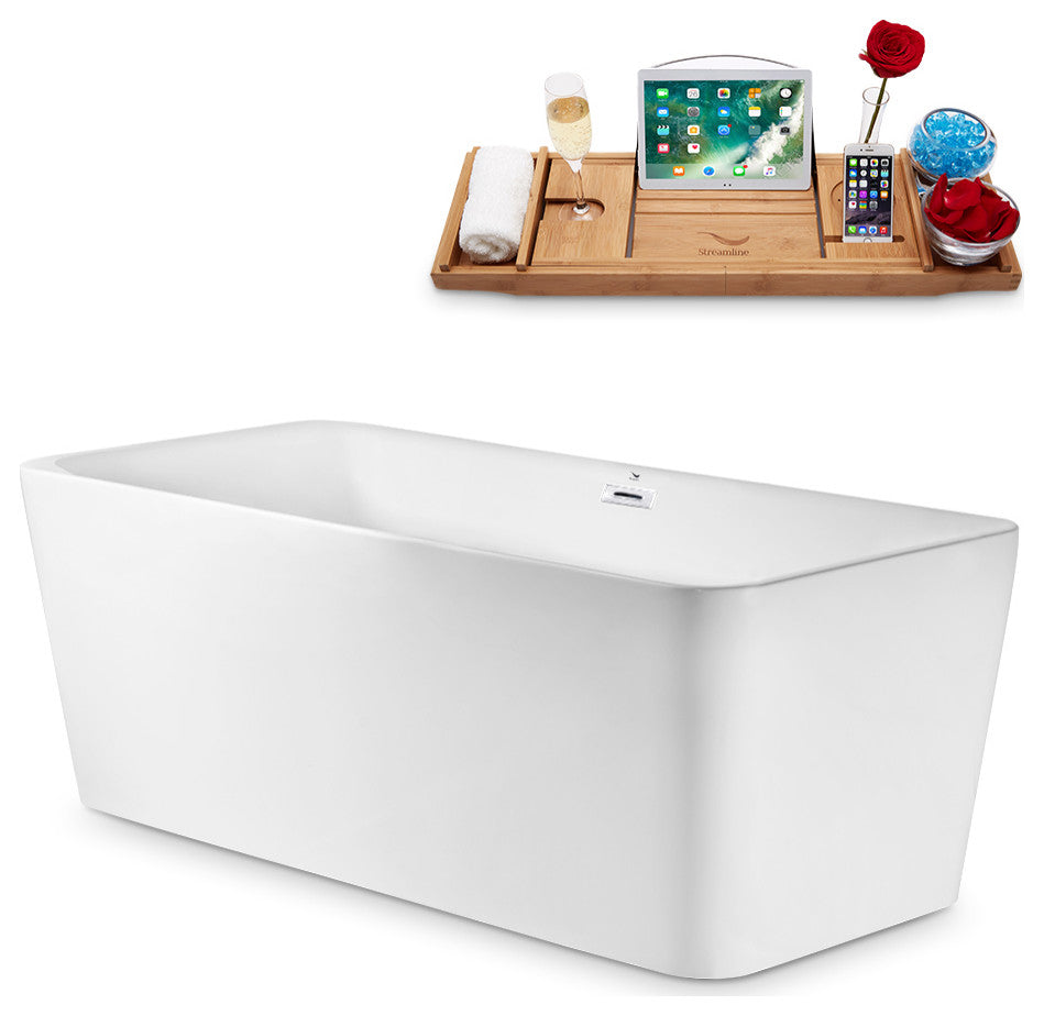 63" Streamline N682WH Freestanding Tub and Tray With Internal Drain