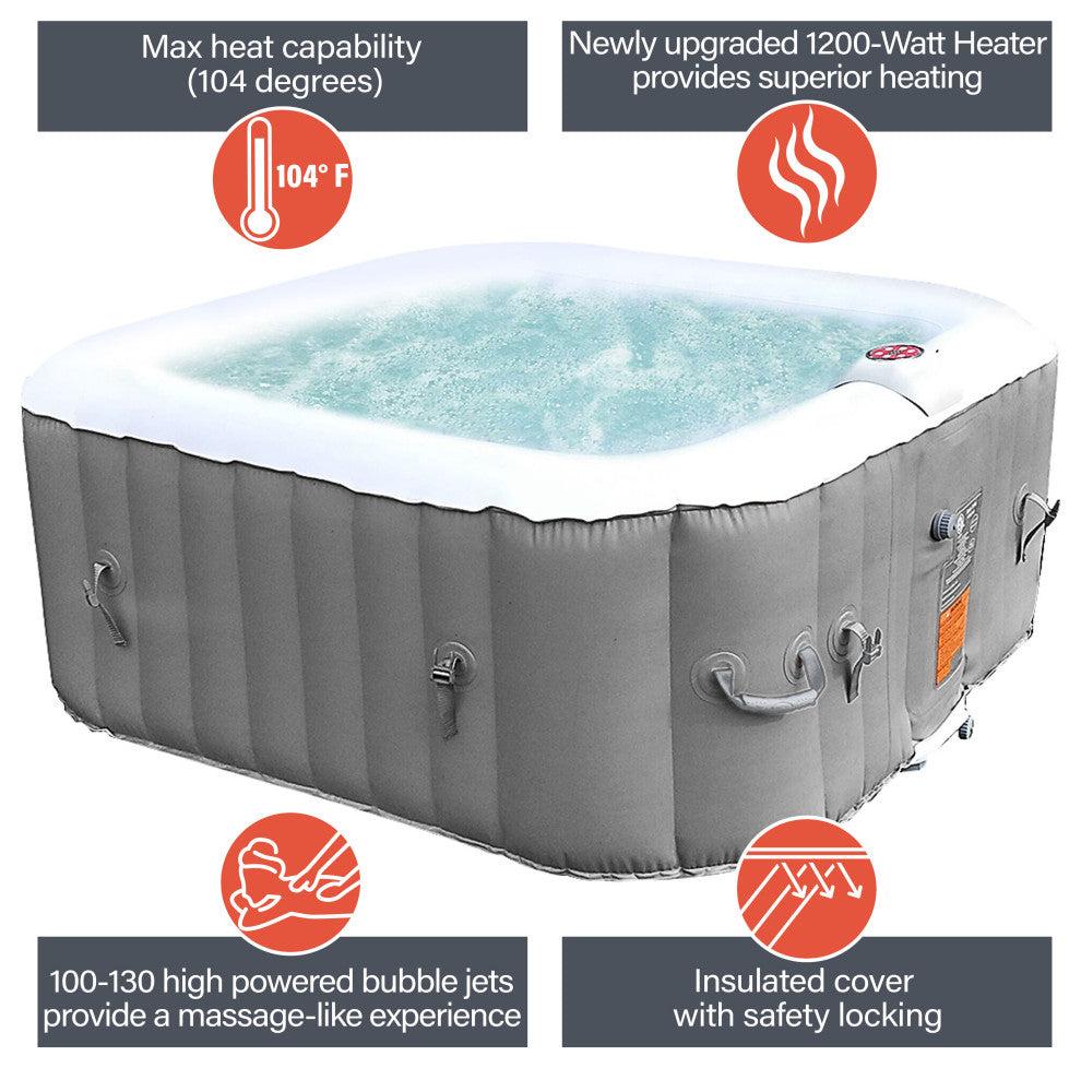 Square 4 person 160 gallon White inside and Grey outside