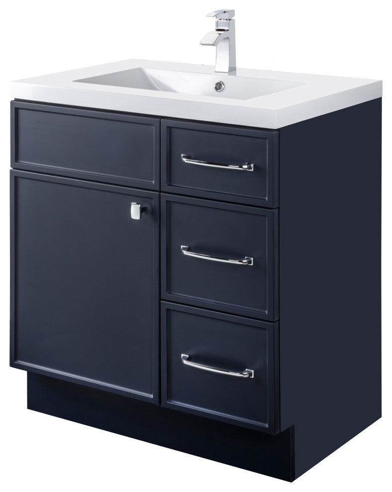 Manhattan Vanity, 1-Door 3-Drawer, Blue, 30", Single Bowl