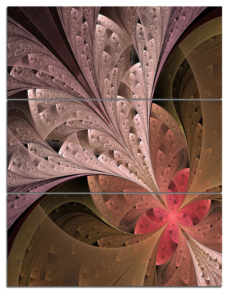 "Beautiful Fractal Flower in Beige" Metal Wall Art, 3 Panels, 28"x36"