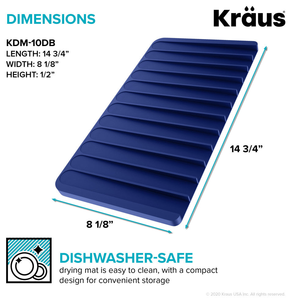 Self-Draining Silicone Dish Drying Mat or Trivet for Kitchen Counter Dark Blue