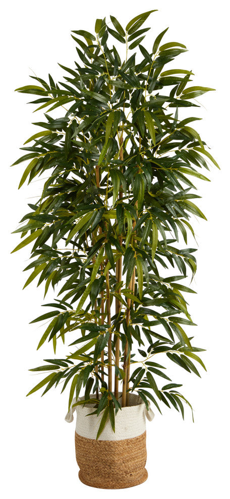 75" Bamboo Artificial Tree, Handmade Natural Jute and Cotton Planter