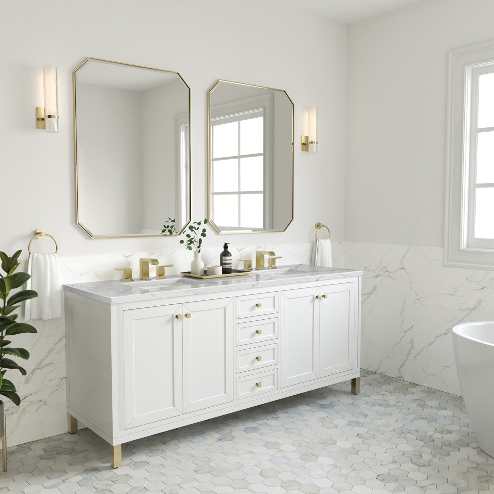 Chicago 72" Double Vanity, Glossy White, Ethereal Noctis Quartz