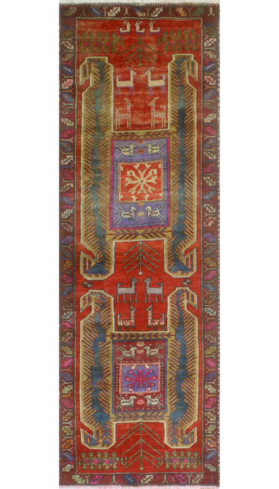 Fine Vintage Distressed Farjad Rust/Burgundy Runner, 3'2x9'11