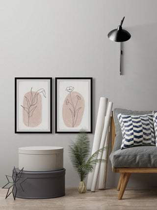 Poppy Black Lines Diptych, 2-Piece Set, 16x24 Panels