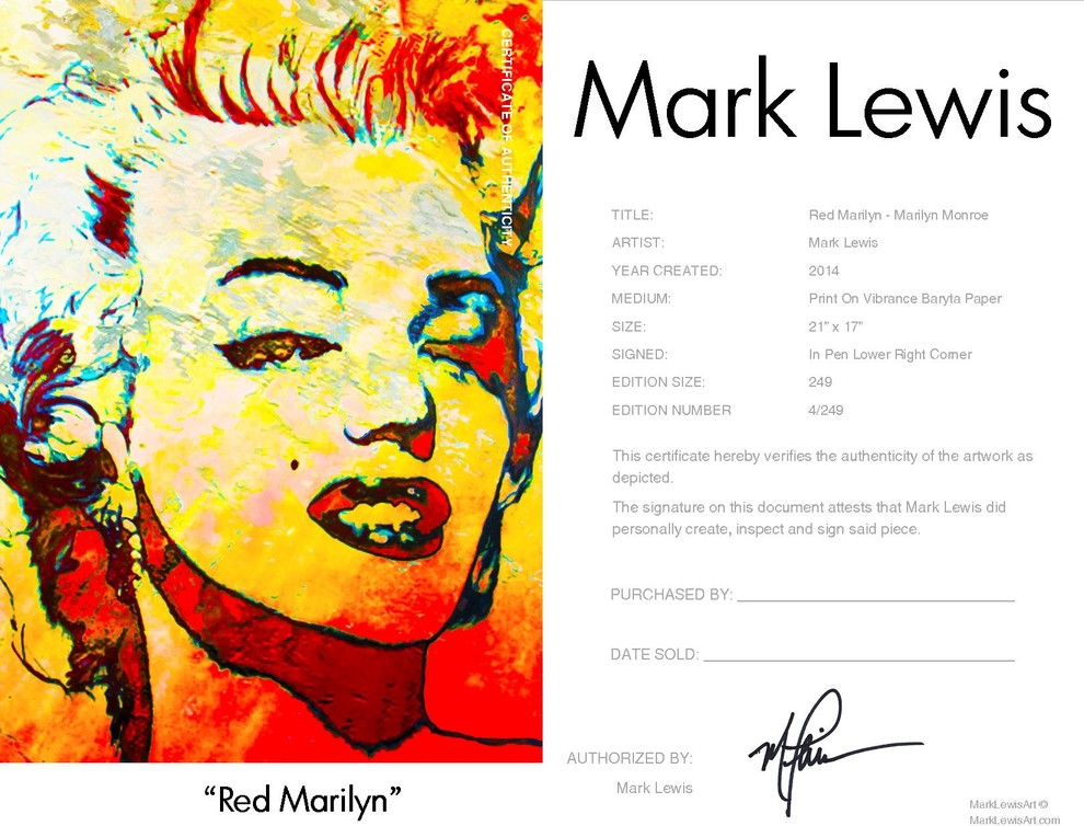Marilyn Monroe "Red Marilyn" Art by Mark Lewis