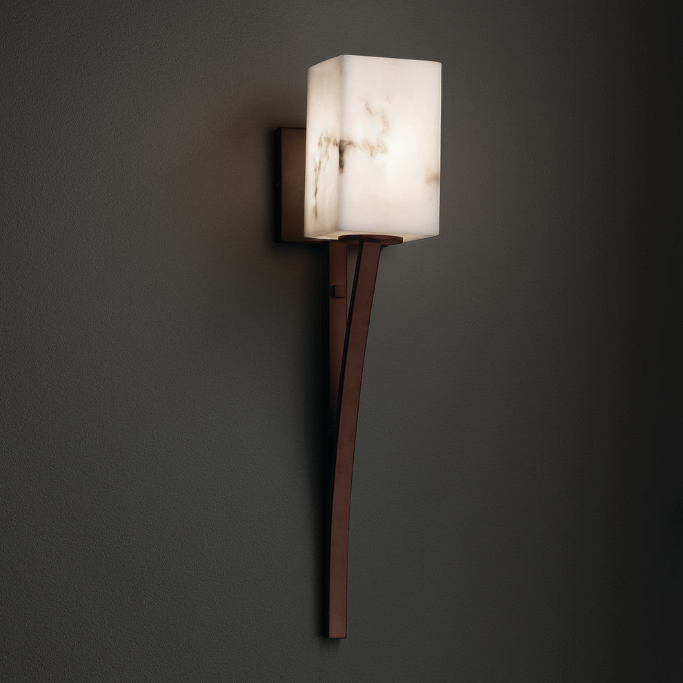 LumenAria Sabre 1-Light Wall Sconce, Square With Flat Rim, Faux Alabaster Shade