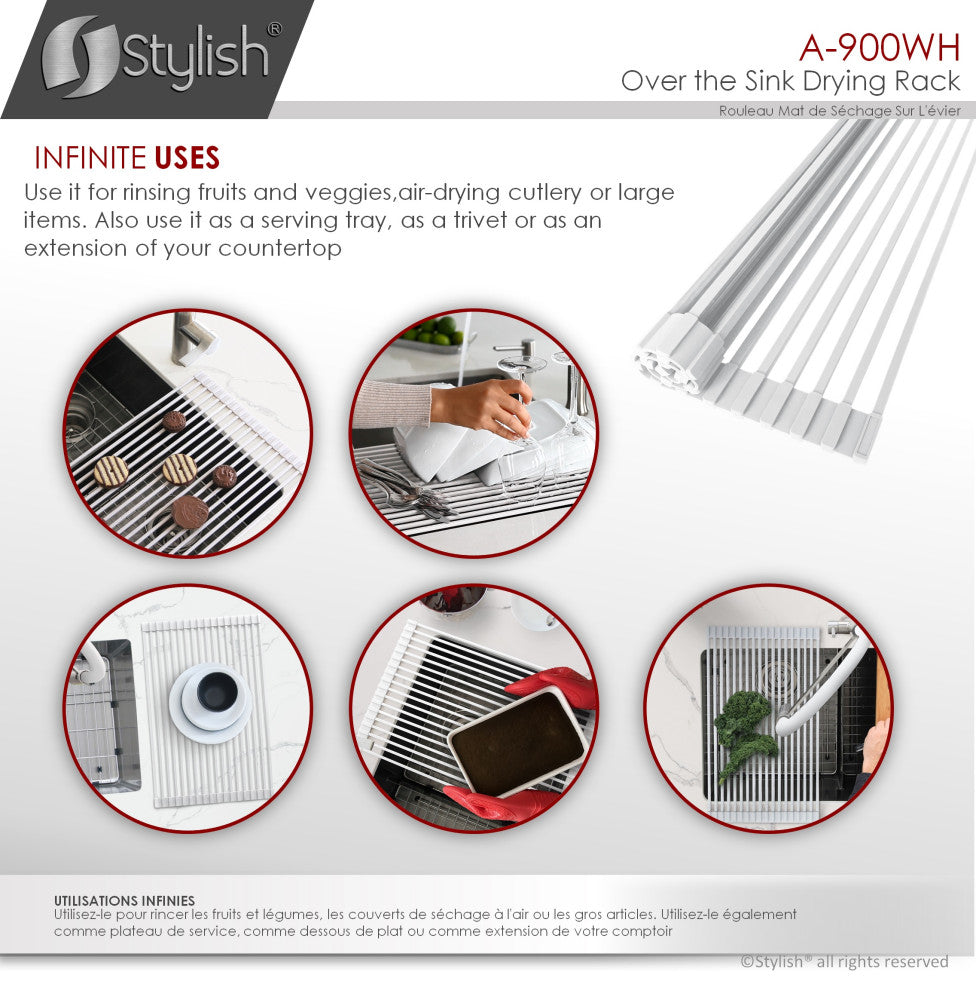 Stylish Multipurpose Over Sink Roll-Up Dish Drying Rack, White