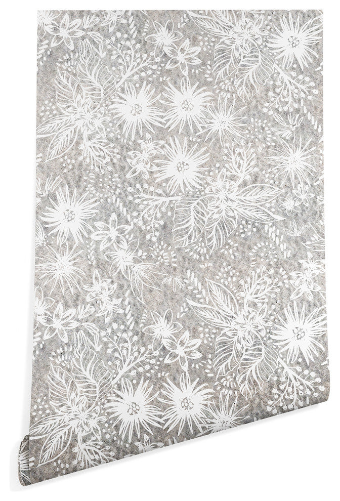 Deny Designs Schatzi Brown Eden Floral Sand Wallpaper, Gray, 2'x4'