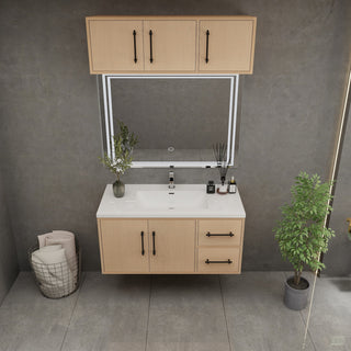 Victoria 42" Solid Wood Bath Vanity, Overhead Cabinet, Yellow Oak