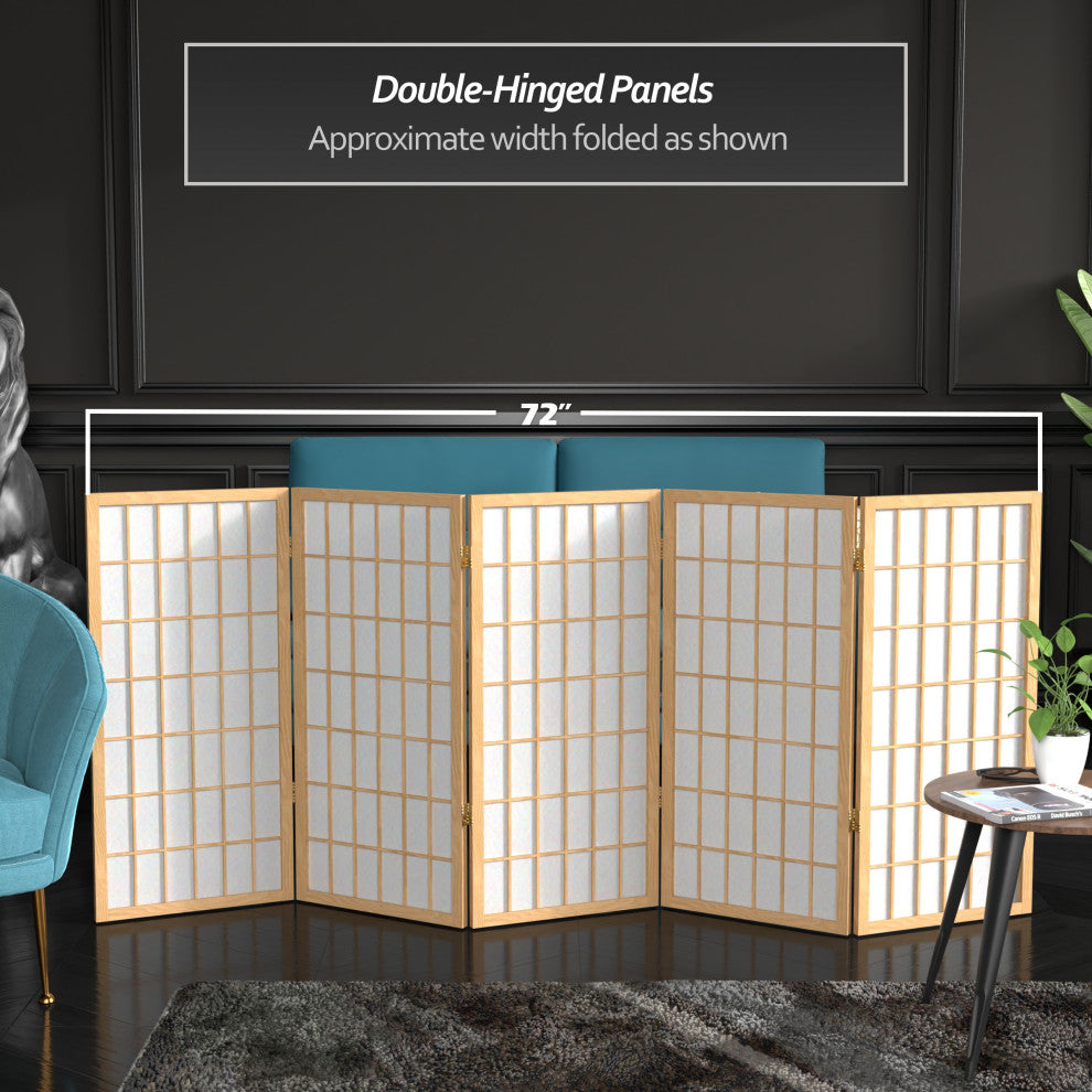 3' Tall Window Pane Shoji Screen, Natural, 5 Panels