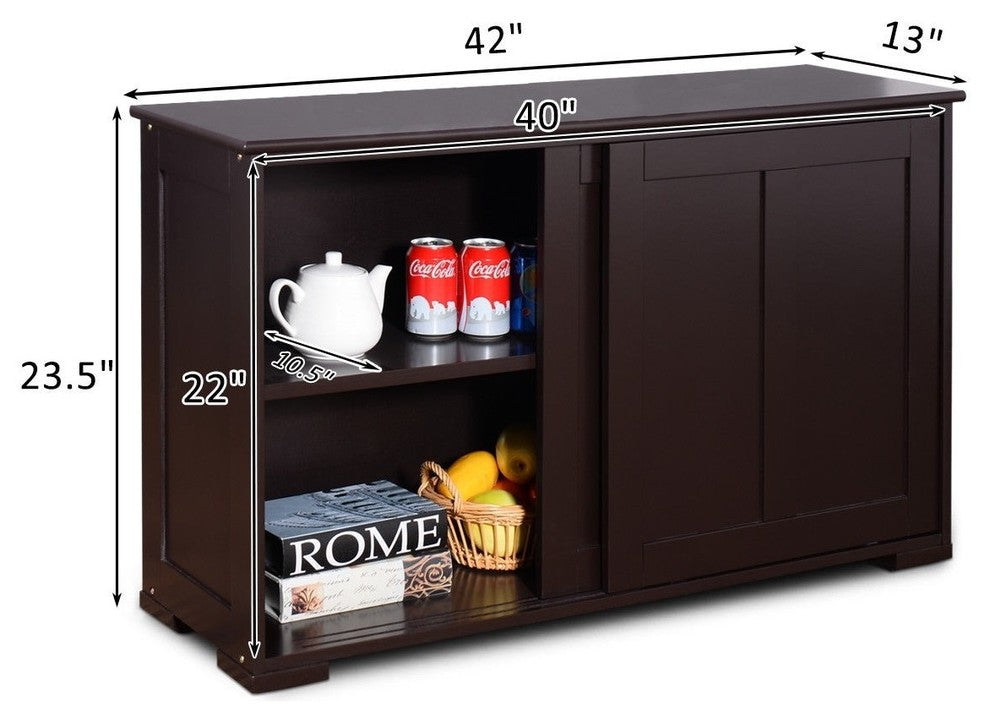 Modern Kitchen Storage Cupboard Cabinet With Sliding Door, Brown