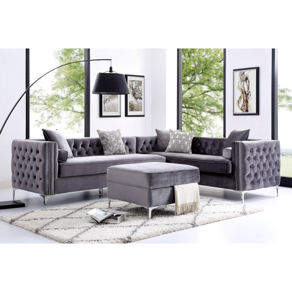 Jeannie Velvet Square Storage Ottoman, Gray
