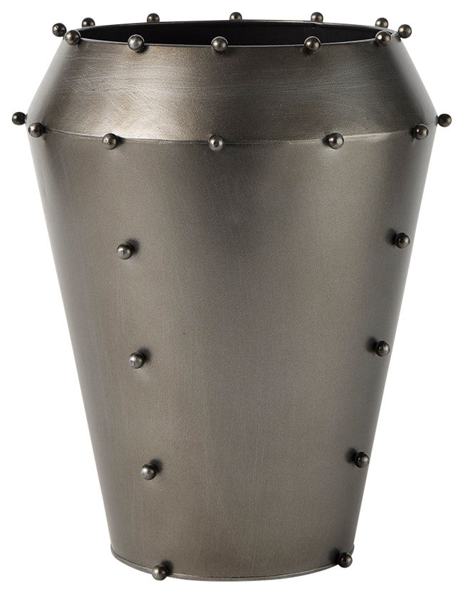 Elio 12.2H Large Gun Metal Gray Metal WithStuds Vase