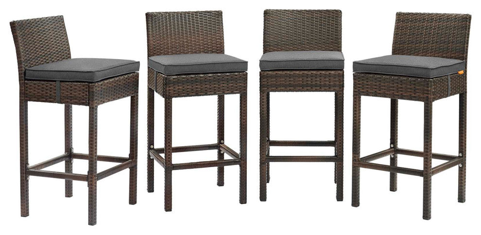 Brown Charcoal Conduit Bar Stool Outdoor Patio Wicker Rattan Set of 4