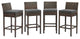 Brown Charcoal Conduit Bar Stool Outdoor Patio Wicker Rattan Set of 4