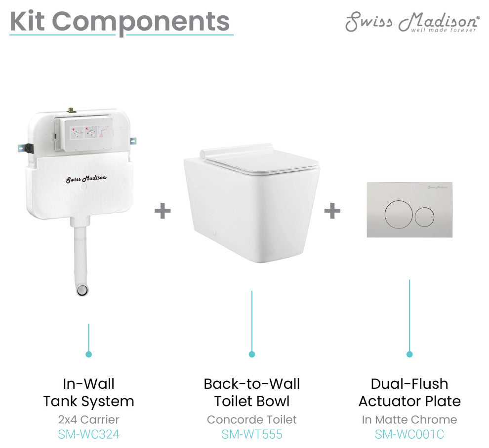 Concorde Back to Wall Concealed Tank Toilet Bowl Bundle, Glossy White