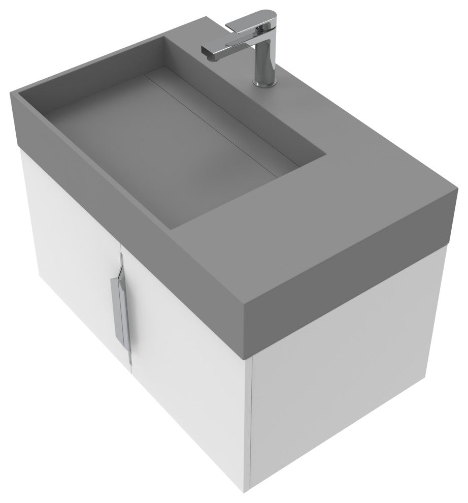 CastelloUSA Amazon 30" Left Wall Mounted Bathroom Vanity Set, White, Gray Top, Chrome Handles