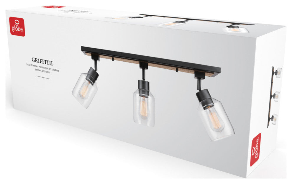 Griffith 25" 3-Light Track Lighting, Faux Wood Finish, Matte Black Accents