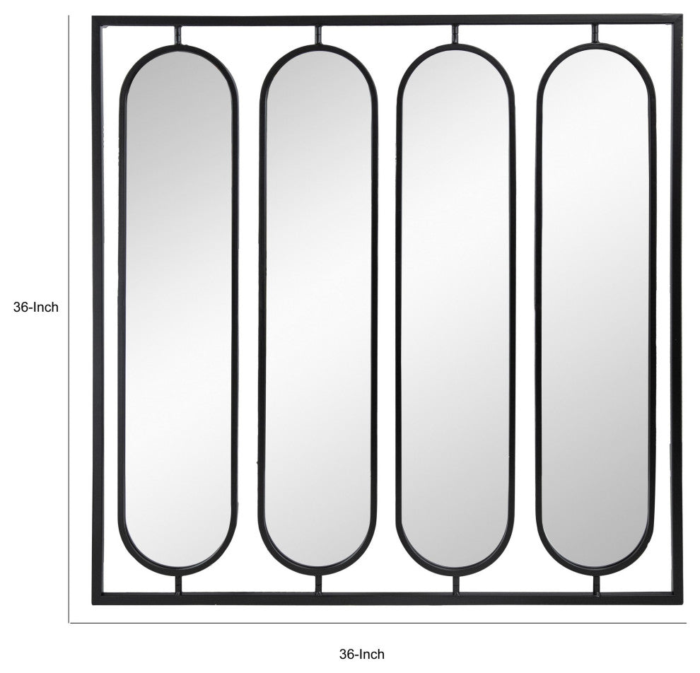 Benzara BM286301 36" Wall Decor, 4 Swiveling Oblong Mirrors, Black Metal Frame