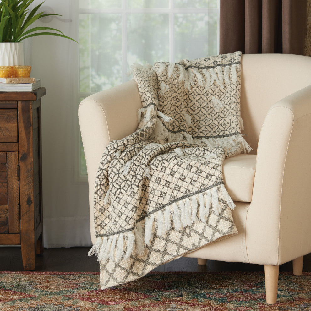 Nourison Home 50"x60" Mina Victory Throw Stonewash Throw Natural Throw Blanket