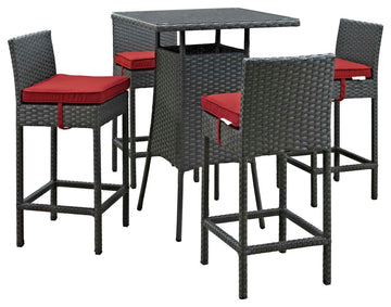 Sojourn 5 Piece Outdoor Patio Sunbrella Pub Set, Canvas Red