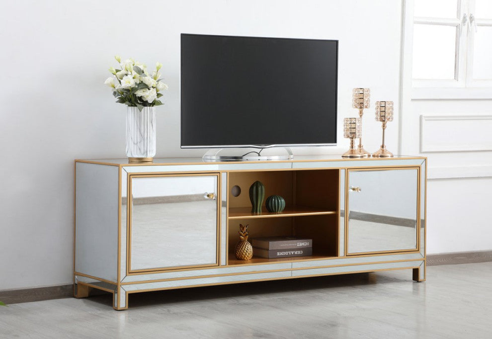 Elegant MF70172G Reflexion 72" Mirrored Tv Stand, Gold