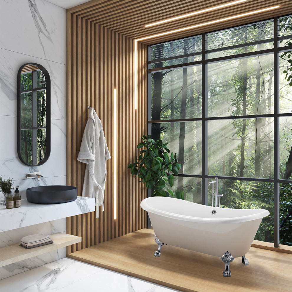 GivingTree 67" Acrylic Clawfoot Tub for Bathroom, Glossy White Soaking Tub