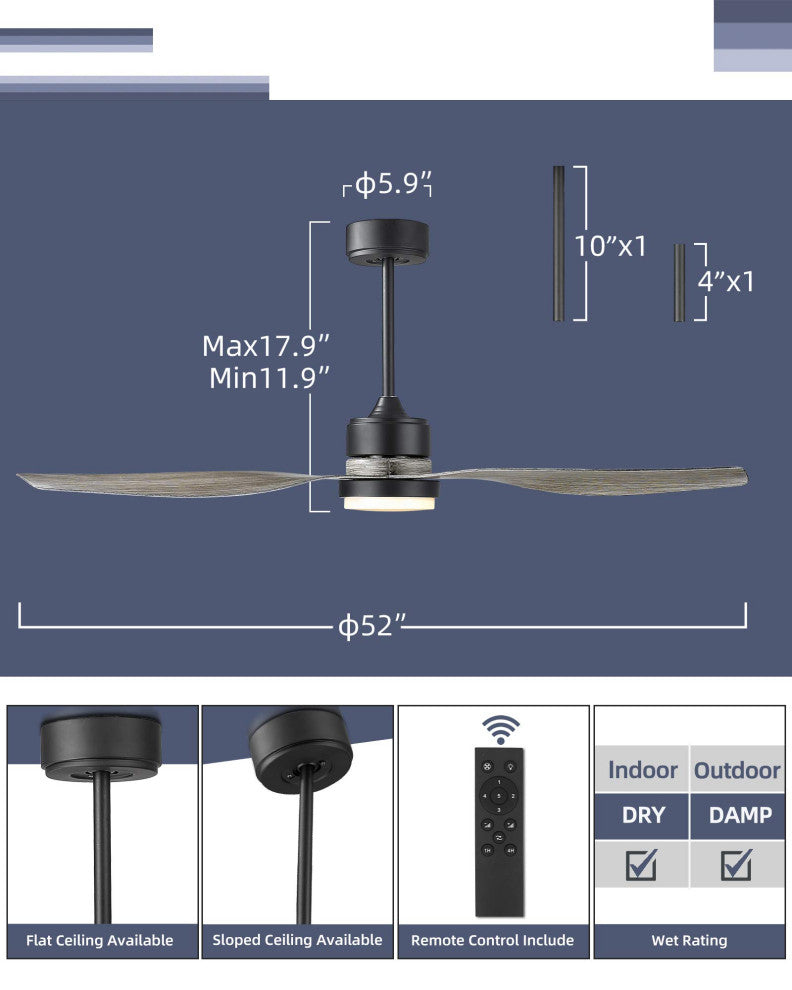 52'' 3 - Blade LED Propeller Ceiling Fan with Remote Control and Light Kit, Wood