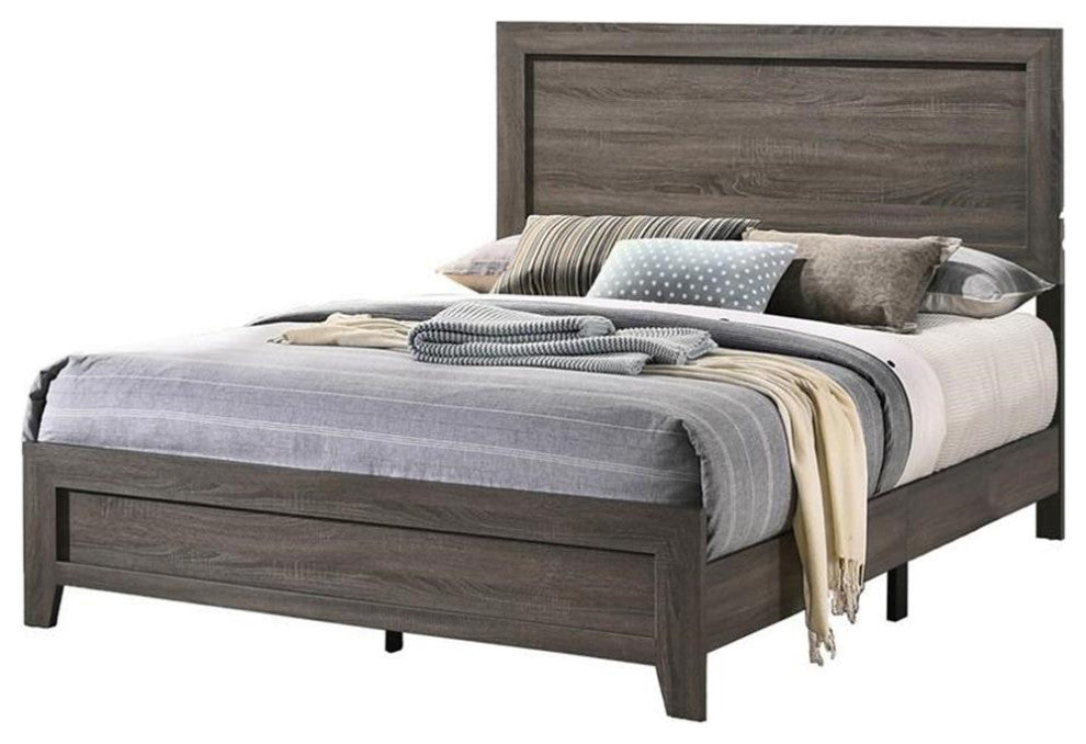 Rustic Wood Gray 4pc Bedroom Set in Queen with Dresser Mirror and Nightstand