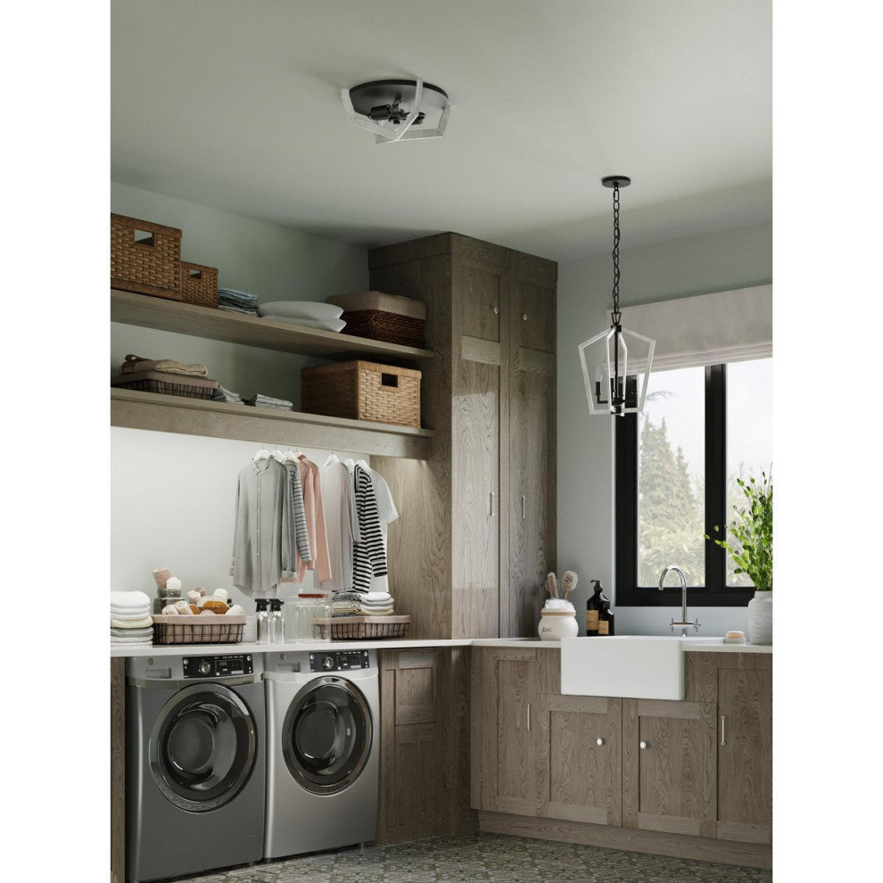 Galloway 2-Light 15" Matte Black Flush Mount Light With Distressed White Accents