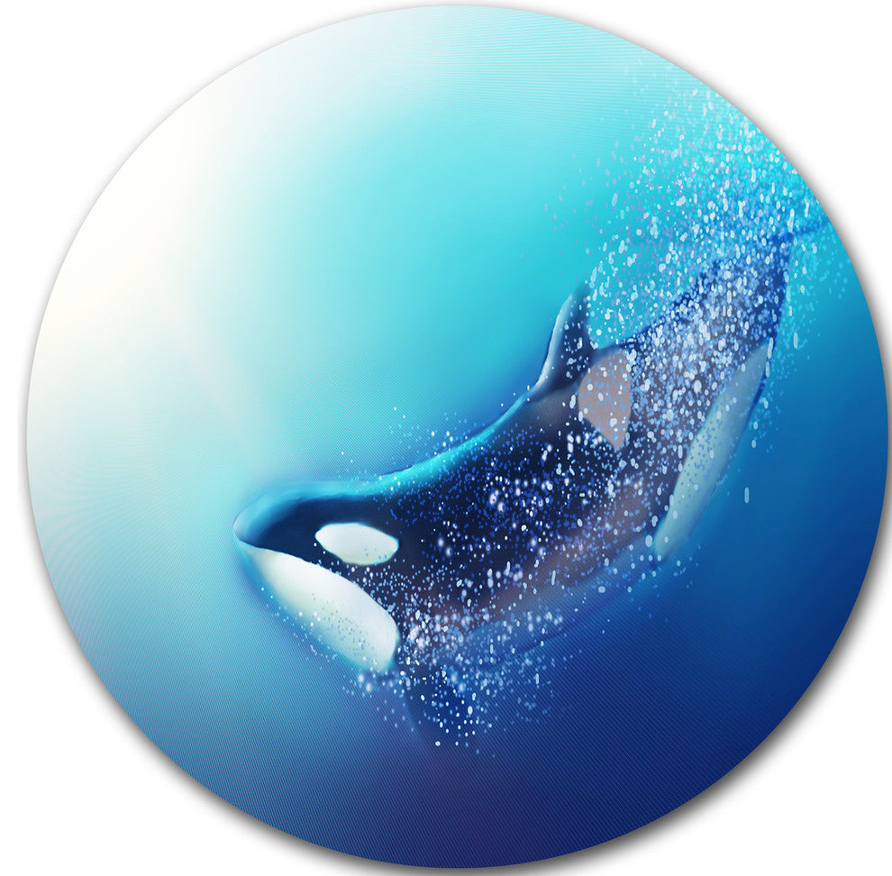 Killer Whale And Sea, Animal Digital Art Round Wall Art, 38"
