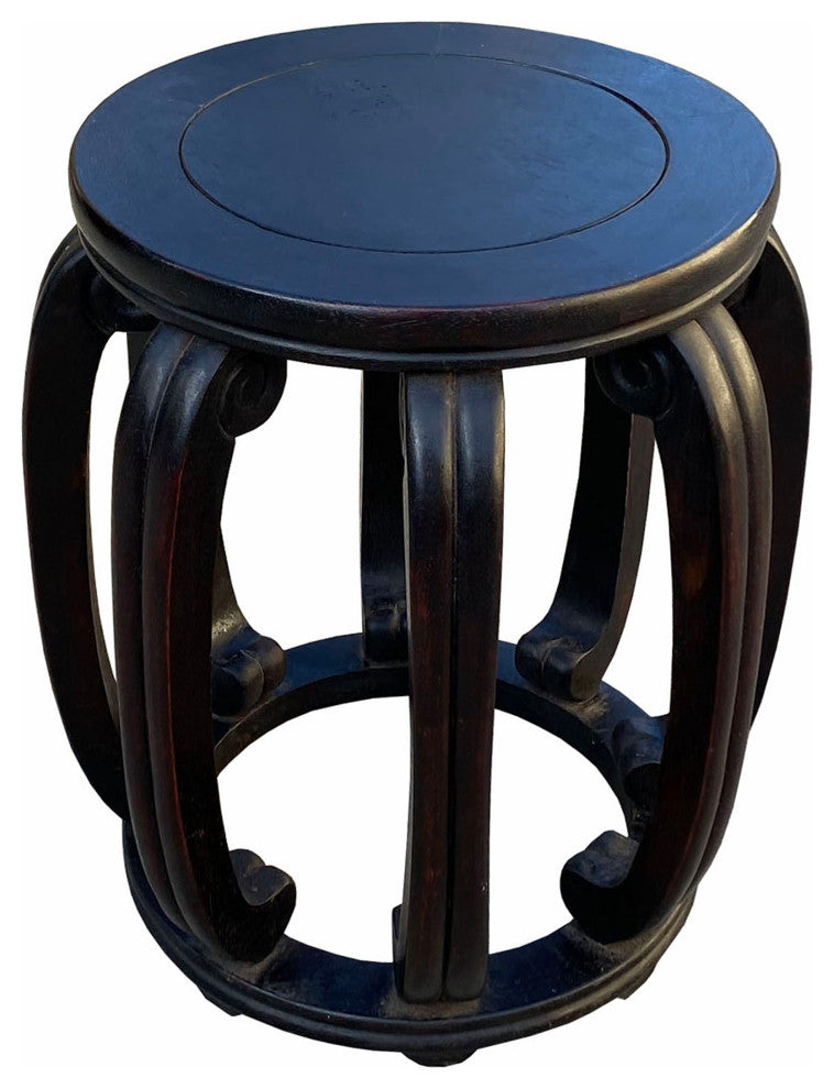 Chinese Oriental Dark Brown Wood Craw Barrel Shape Stool Hcs7098