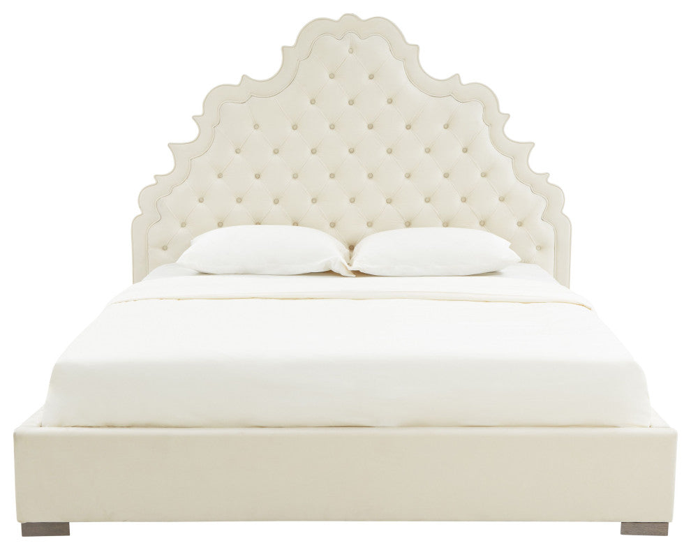 Carolina Cream Velvet Bed in King - Cream