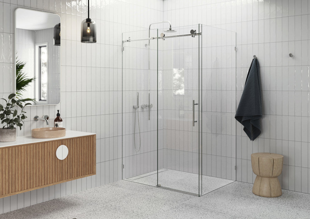 44"-48"x34"x78" Frameless Sliding Shower Door With Return Panel, Polished Chrome