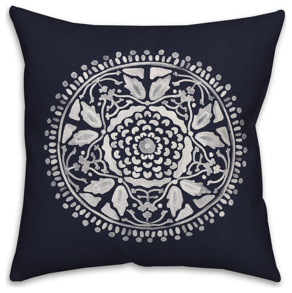 Navy Medallion 1 18x18 Spun Poly Pillow