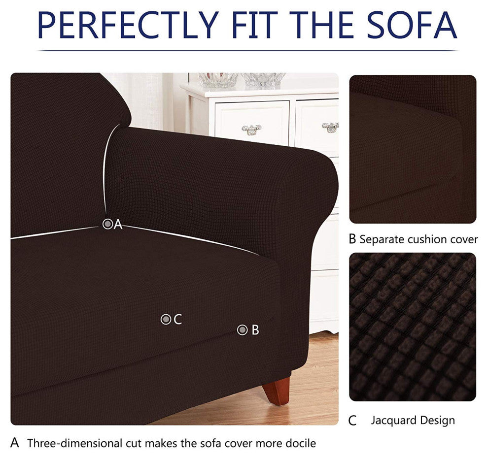 Subrtex 1-Piece Jacquard Stretch Armchair Loveseat Sofa slipcover, Chocolate, So