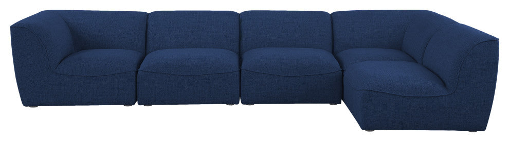 Miramar Linen Textured Fabric  5-Piece Modular L-Shaped Sectional, Navy