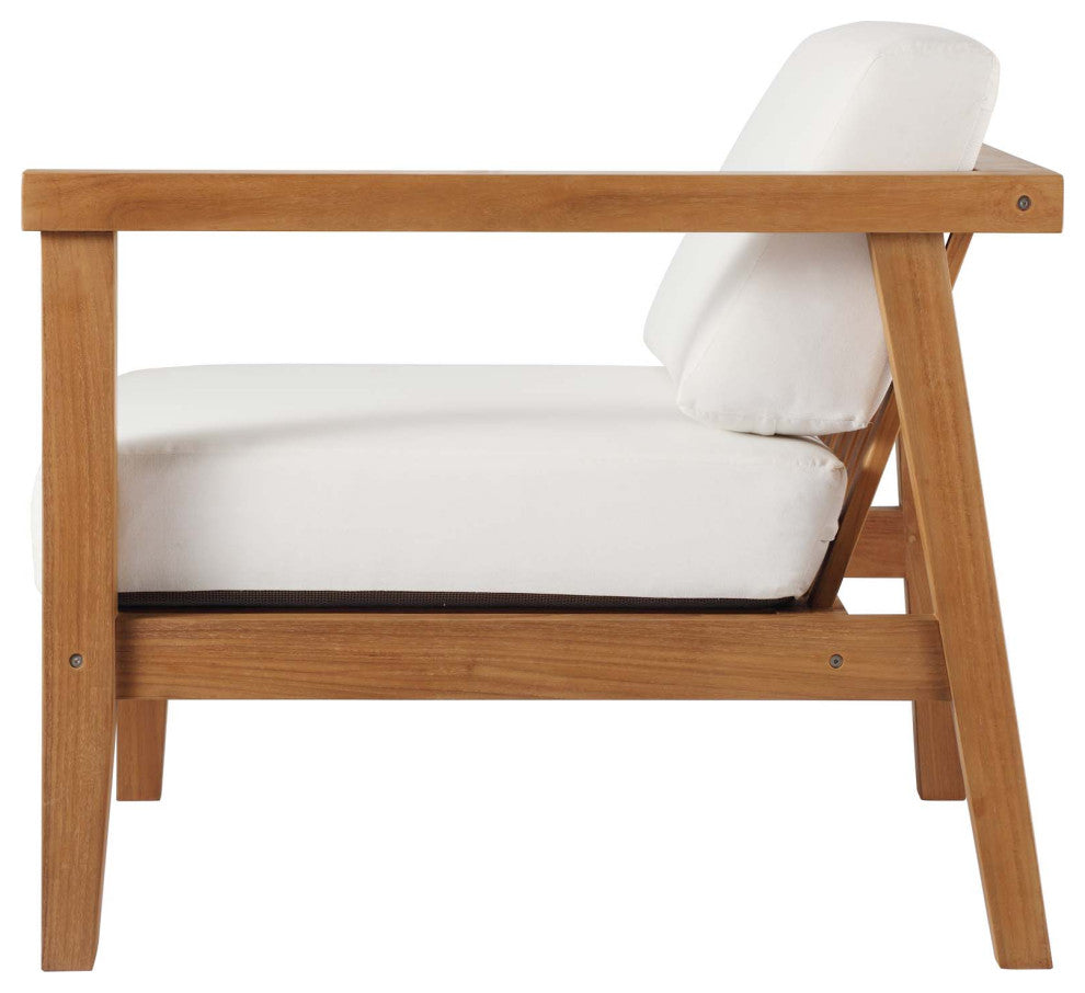 Lounge Sectional Sofa Chair Set, White Natural, Wood, Modern, Outdoor Patio