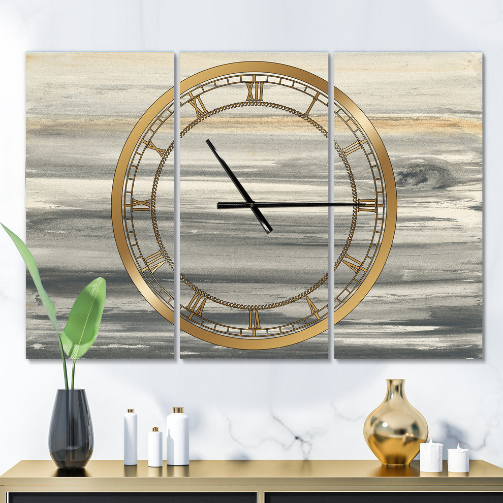 Watercolor Colorfields Ii Glam 3 Panels Metal Clock