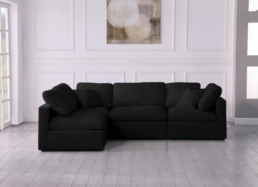 Plush Velvet / Down Standard Comfort L-Shaped Modular Sectional, Black, 4-Piece: 2 Armless Chair, 2 Corner Chair