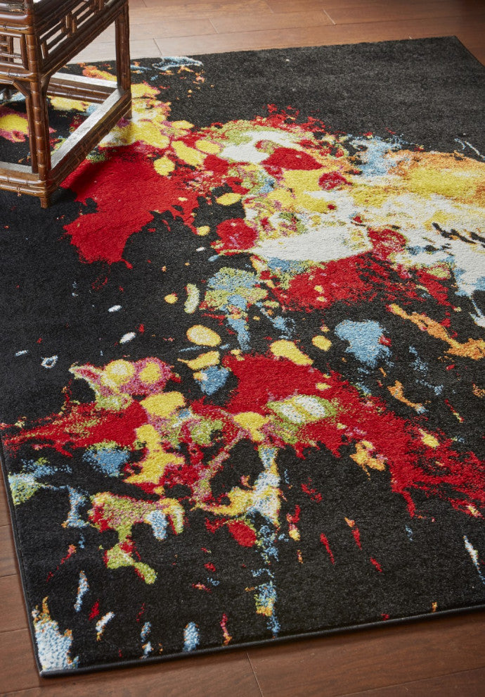 8" x 9" Black Abstract Explosion Area Rug