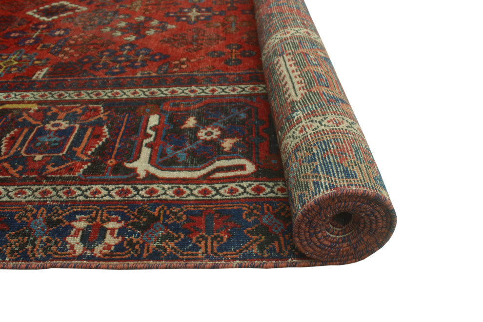 Fine Vintage Distressed Ulvelaik Red/Navy Rug, 10'7 x 14'1